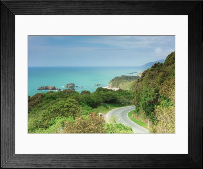 Framed Print : The highway crossing the West Coast in southern New Zealand wit the Tasman sea in Framed Print : The highway crossing the West Coast in southern New Zealand wit the Tasman sea in