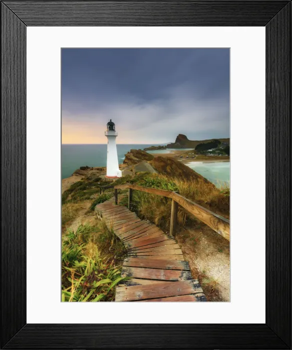 Framed Print : Elevated view of Castle Point lighthouse at dawn, North Island, New Zealand Framed Print : Elevated view of Castle Point lighthouse at dawn, North Island, New Zealand
