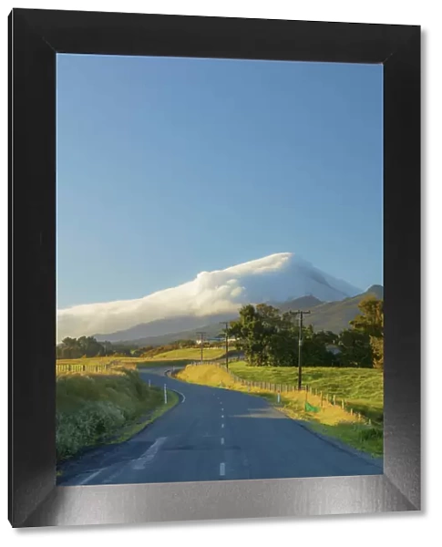 Road to the Taranaki volcano in New Zealand northern island on a sunny day