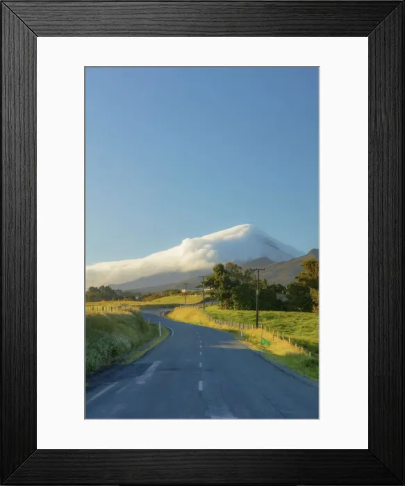 Framed Print : Road to the Taranaki volcano in New Zealand northern island on a sunny day Framed Print : Road to the Taranaki volcano in New Zealand northern island on a sunny day