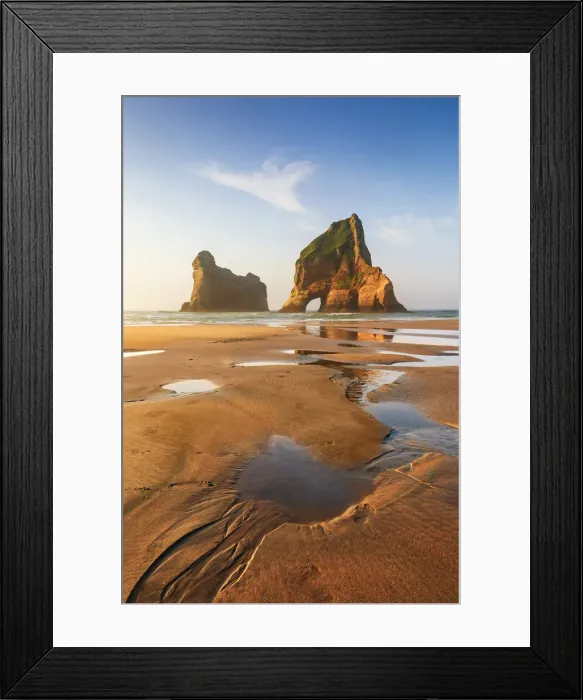 Framed Print : Archway sea stacks in the Tasman sea at Wharariki beach, Nelson, South Island Framed Print : Archway sea stacks in the Tasman sea at Wharariki beach, Nelson, South Island