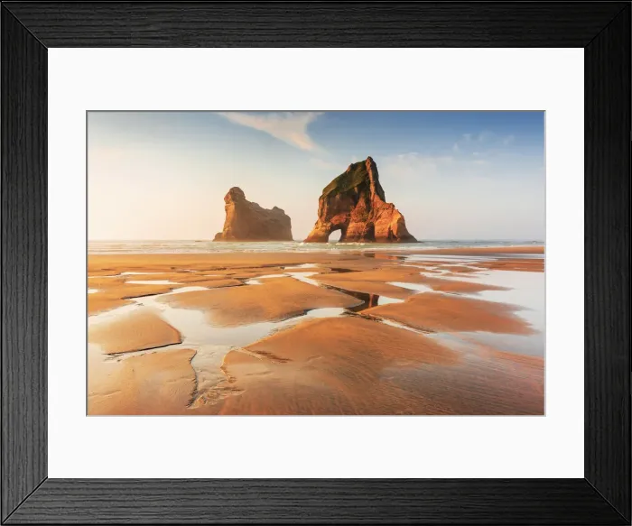 Framed Print : Archway sea stacks in the Tasman sea at Wharariki beach, Nelson, South Island Framed Print : Archway sea stacks in the Tasman sea at Wharariki beach, Nelson, South Island