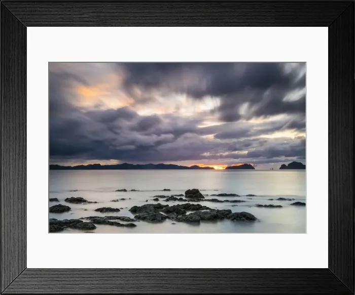 Framed Print : Long exposure of Dolarog Beach at sunset on a cloudy day, El Nido, Palawan, Philippines Framed Print : Long exposure of Dolarog Beach at sunset on a cloudy day, El Nido, Palawan, Philippines
