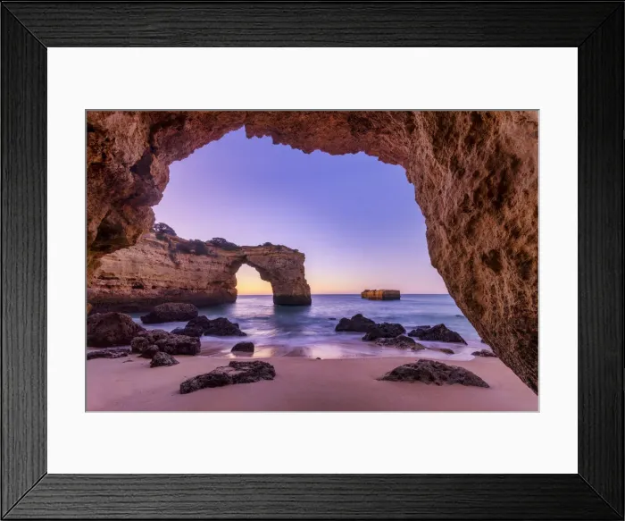 Framed Print : Natural Sea Arch Framed by Cave, Praia da Albandeira, Algarve, Portugal