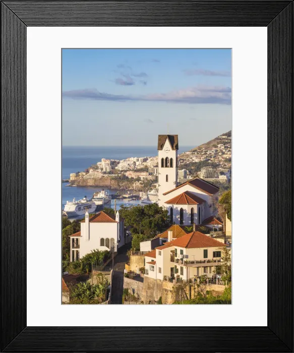 Framed Print : Portugal, Madeira, Funchal, View of Sao Goncalo Church overlooking Funchal harbour