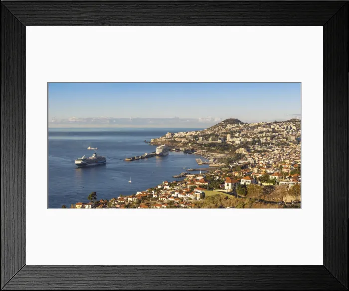 Framed Print : Portugal, Madeira, Funchal, View of Funchal harbour and town Framed Print : Portugal, Madeira, Funchal, View of Funchal harbour and town
