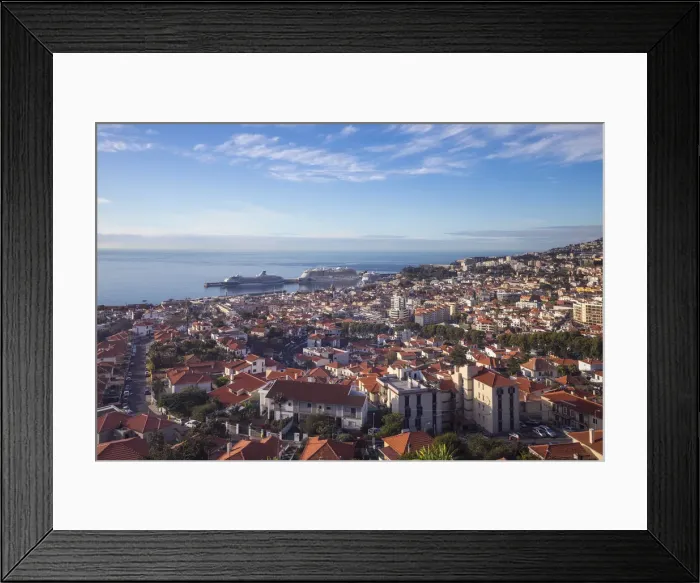 Framed Print : Portugal, Madeira, Funchal, View of Funchal harbour and town Framed Print : Portugal, Madeira, Funchal, View of Funchal harbour and town