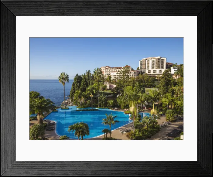 Framed Print : Portugal, Madeira, Funchal, View of swimming pool and Reids hotel Framed Print : Portugal, Madeira, Funchal, View of swimming pool and Reids hotel