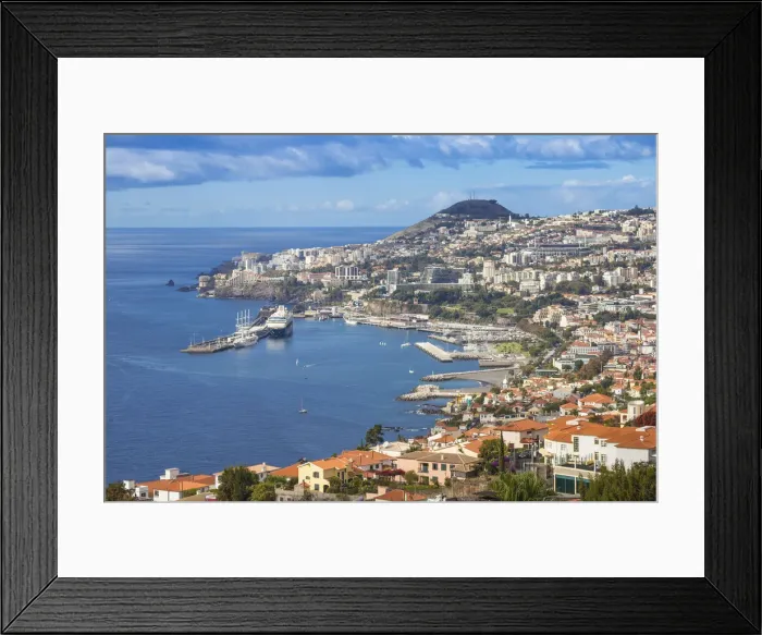 Framed Print : Portugal, Madeira, Funchal, View of Funchal harbour and town Framed Print : Portugal, Madeira, Funchal, View of Funchal harbour and town