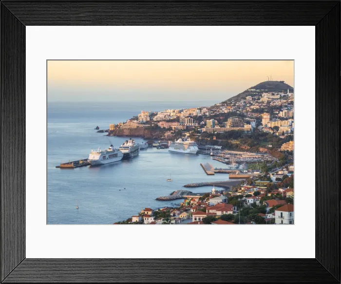 Framed Print : Portugal, Madeira, Funchal, View of Funchal harbour and town Framed Print : Portugal, Madeira, Funchal, View of Funchal harbour and town