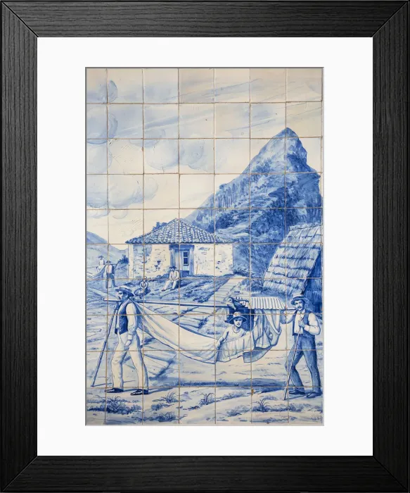 Framed Print : Portugal, Madeira, Funchal, Ritz cafe, Hand painted tiles portraying old Madeira scenes Framed Print : Portugal, Madeira, Funchal, Ritz cafe, Hand painted tiles portraying old Madeira scenes