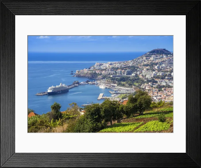 Framed Print : Portugal, Madeira, Funchal, View of Funchal harbour and town Framed Print : Portugal, Madeira, Funchal, View of Funchal harbour and town