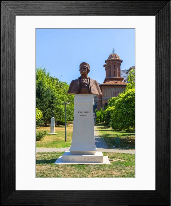 Framed Print : Sculpture for Avram Iancu with Kretzulescu Church, Bucharest, Walachia, Romania Framed Print : Sculpture for Avram Iancu with Kretzulescu Church, Bucharest, Walachia, Romania