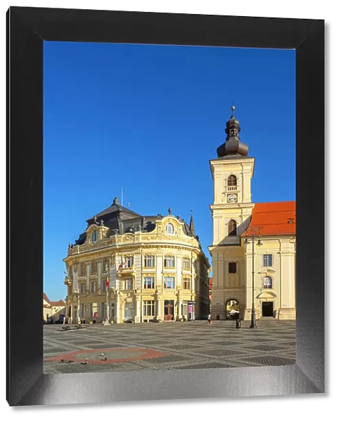 Piata Mare and the Holy Trinity Roman Catholic Church, Sibiu, Transylvania, Romania