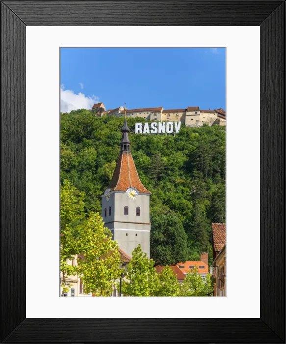 Framed Print : Rasnov with Rasnov castle, Transylvania, Romania