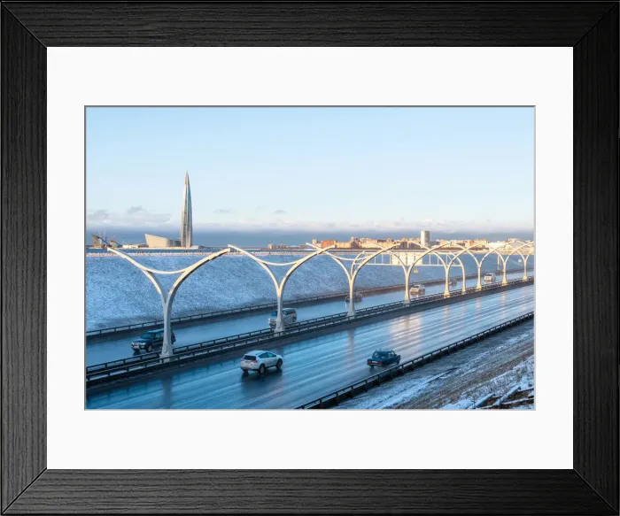 Framed Print : The Western High-Speed Diameter toll motorway with Lakhta Center in the background Framed Print : The Western High-Speed Diameter toll motorway with Lakhta Center in the background