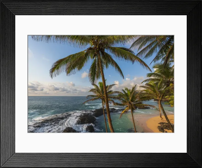Framed Print : Africa, SA£o Toma and Principe. View towards beautiful Praia Piscina in Sao Toma