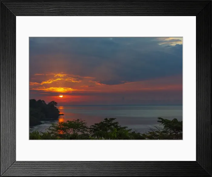 Framed Print : Africa, SA£o Toma and Principe. Sunset on the coast of Sao Toma
