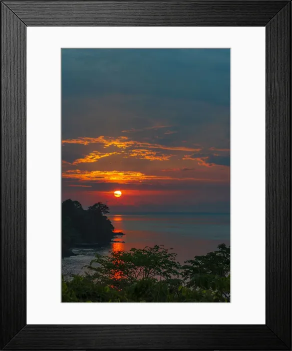 Framed Print : Africa, SA£o Toma and Principe. Sunset on the coast of Sao Toma