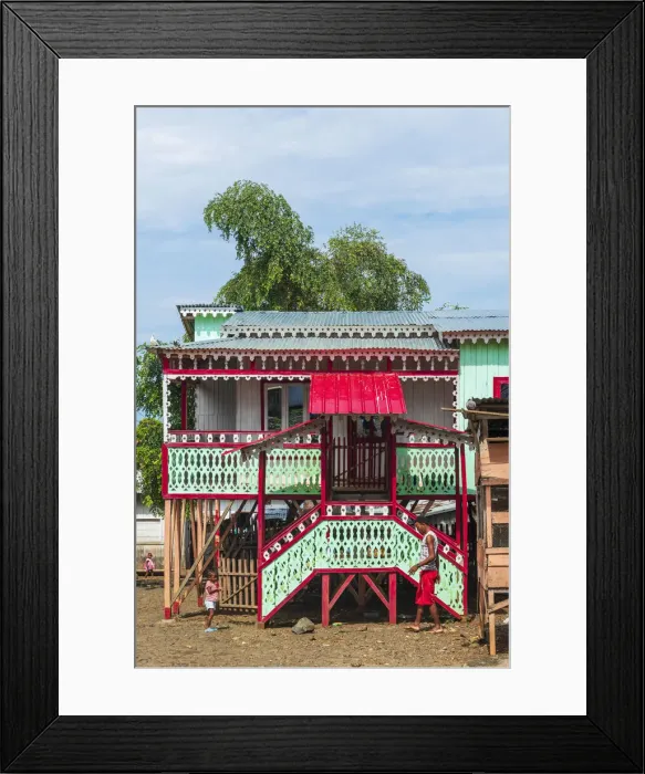 Framed Print : Africa, SA£o Toma and Principe. Beautiful new family house on stilts Framed Print : Africa, SA£o Toma and Principe. Beautiful new family house on stilts