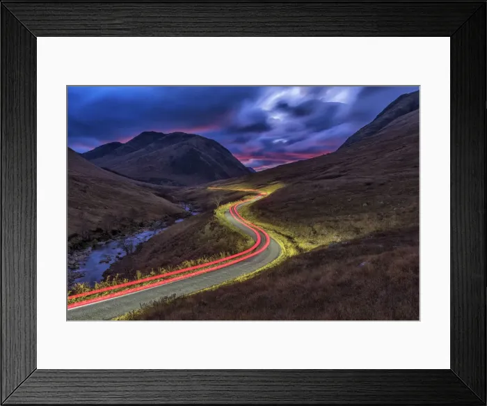 Framed Print : Light Trails in Glen Etive, Highlands, Scotland Framed Print : Light Trails in Glen Etive, Highlands, Scotland