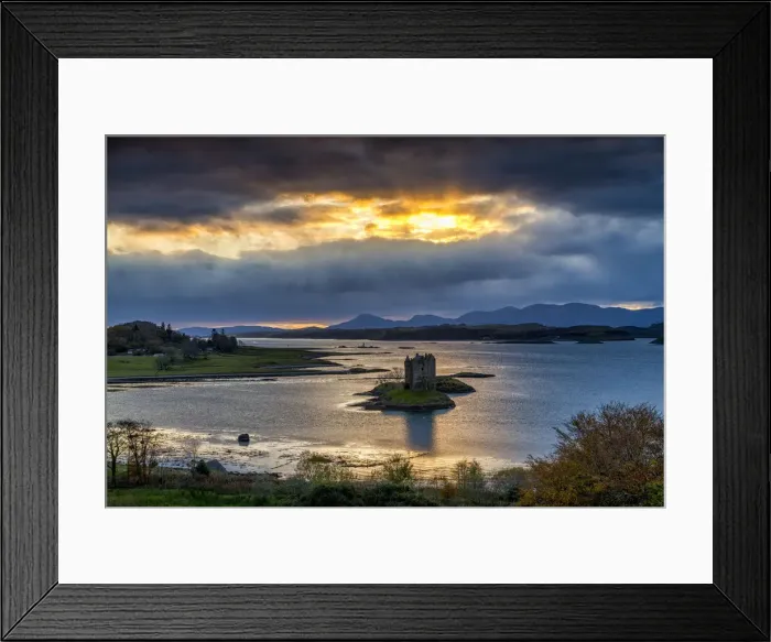 Framed Print : Castle Stalker at Sunset, Appin, Argyll, Scotland Framed Print : Castle Stalker at Sunset, Appin, Argyll, Scotland