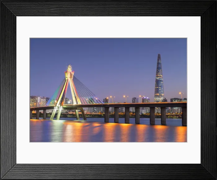 Framed Print : Lotte World Tower and Olympic Bridge at dusk, Seoul, South Korea Framed Print : Lotte World Tower and Olympic Bridge at dusk, Seoul, South Korea
