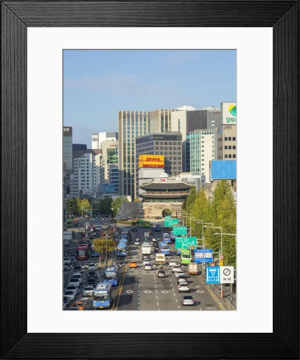 Framed Print : Sungnyemun Gate, skyscrapers and traffic, Seoul, South Korea Framed Print : Sungnyemun Gate, skyscrapers and traffic, Seoul, South Korea