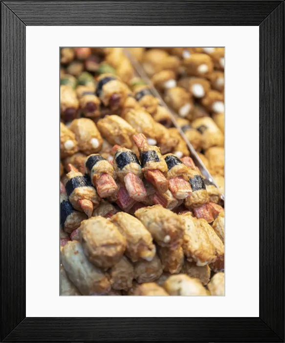 Framed Print : Deep fried snacks in Myeongdong market, Seoul, South Korea Framed Print : Deep fried snacks in Myeongdong market, Seoul, South Korea