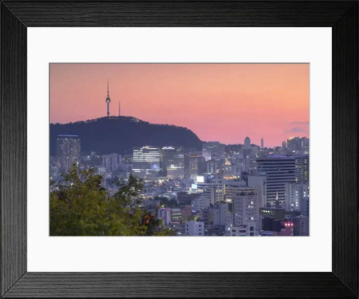 Framed Print : Seoul Tower and cityscape at sunset, Seoul, South Korea Framed Print : Seoul Tower and cityscape at sunset, Seoul, South Korea