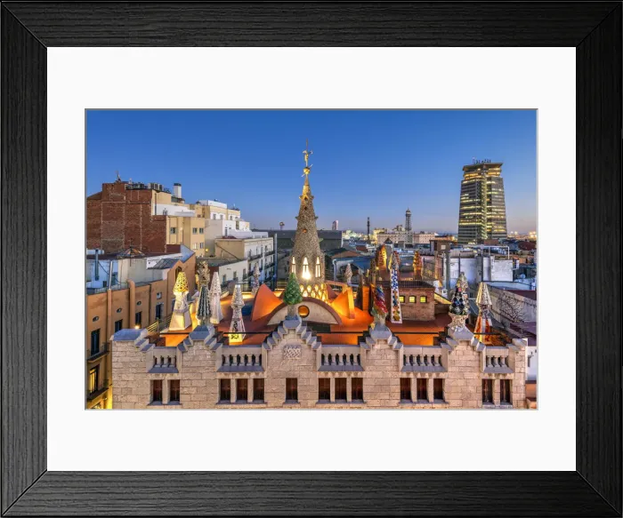 Framed Print : Rooftop terrace of Palau Guell mansion designed by architect Antoni Gaudi, Barcelona