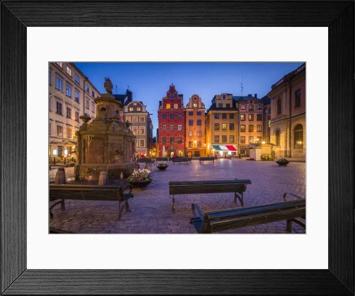 Framed Print : Sweden, Stockholm, Gamla Stan, Old Town, buildings of the Stortorget Square, dusk Framed Print : Sweden, Stockholm, Gamla Stan, Old Town, buildings of the Stortorget Square, dusk