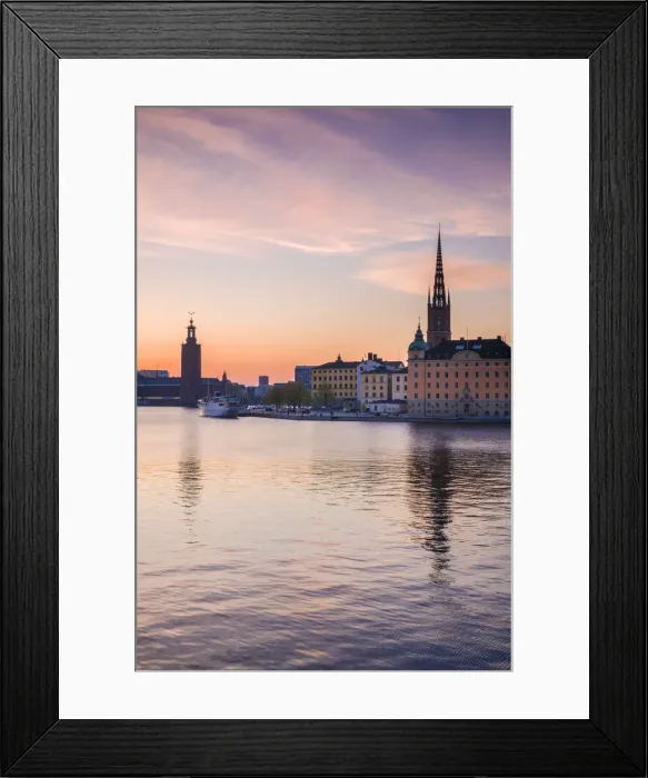 Framed Print : Sweden, Stockholm, Stockholm City Hall and Riddarholmskyrkan church, sunset Framed Print : Sweden, Stockholm, Stockholm City Hall and Riddarholmskyrkan church, sunset