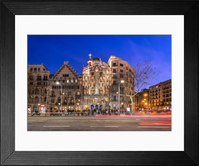 Framed Print : Night view of Passeig de Gracia avenue with Casa Batllo and Casa Amatller, Barcelona Framed Print : Night view of Passeig de Gracia avenue with Casa Batllo and Casa Amatller, Barcelona
