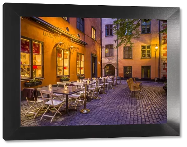 Sweden, Stockholm, Gamla Stan, Old Town, old town restaurant, evening, exterior