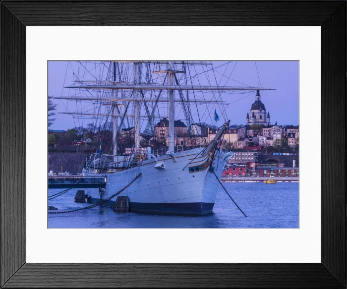 Framed Print : Sweden, Stockholm, Gamla Stan, Old Town, sailing ship Chapman, dawn Framed Print : Sweden, Stockholm, Gamla Stan, Old Town, sailing ship Chapman, dawn