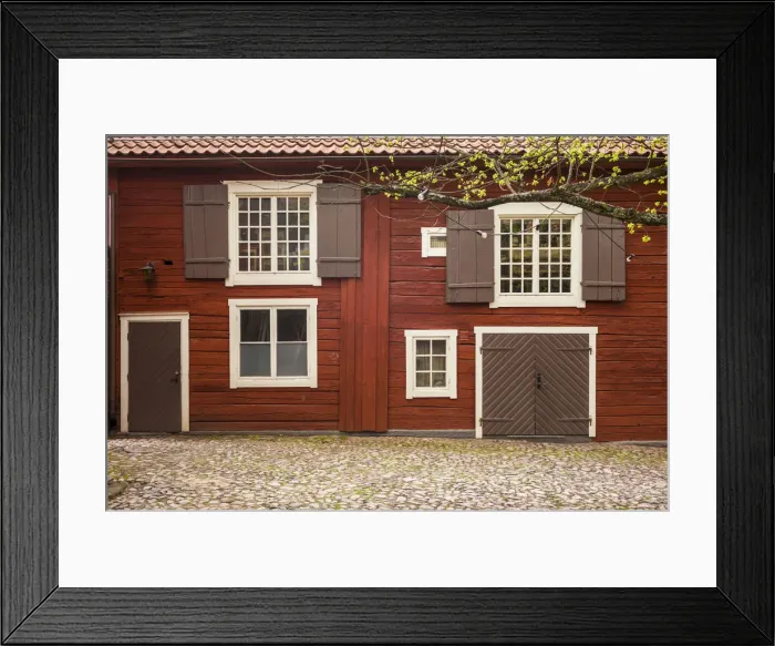 Framed Print : Sweden, Southeast Sweden, Eksjo, village wooden building detail Framed Print : Sweden, Southeast Sweden, Eksjo, village wooden building detail