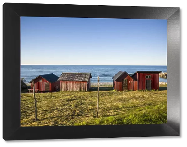 Sweden, Gotland Island, Hallshuk, fishing shacks