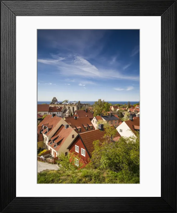 Framed Print : Sweden, Gotland Island, Visby, high angle city view Framed Print : Sweden, Gotland Island, Visby, high angle city view