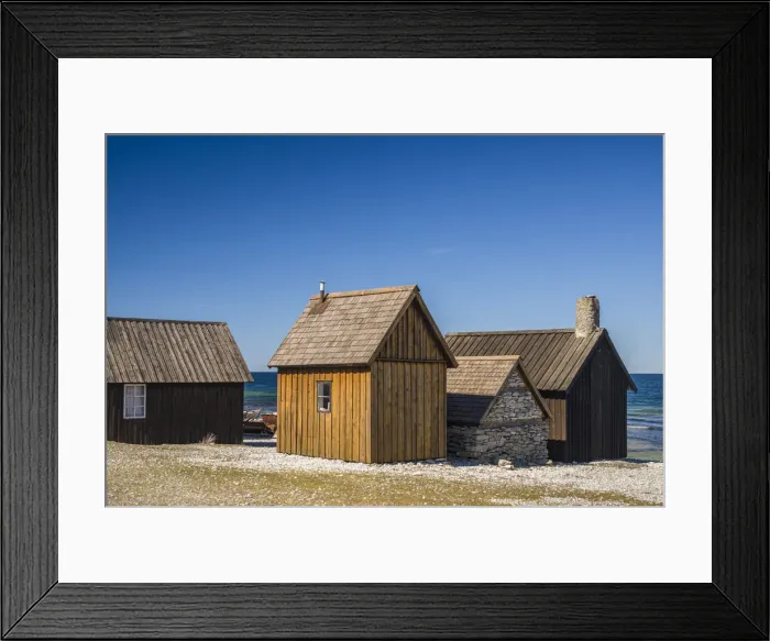 Framed Print : Sweden, Faro Island, Kursviken, coastal farmers fishing shacks Framed Print : Sweden, Faro Island, Kursviken, coastal farmers fishing shacks