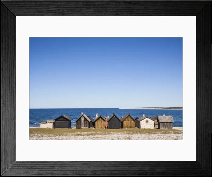 Framed Print : Sweden, Faro Island, Kursviken, coastal farmers fishing shacks Framed Print : Sweden, Faro Island, Kursviken, coastal farmers fishing shacks