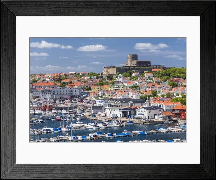 Framed Print : Sweden, Bohuslan, Marstrand, island town view with the 17th century Carlsten fortress Framed Print : Sweden, Bohuslan, Marstrand, island town view with the 17th century Carlsten fortress