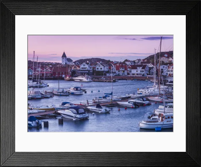 Framed Print : Sweden, Bohuslan, Tjorn Island, Skarhamn, town skyiine with Skarhamn church, dusk Framed Print : Sweden, Bohuslan, Tjorn Island, Skarhamn, town skyiine with Skarhamn church, dusk