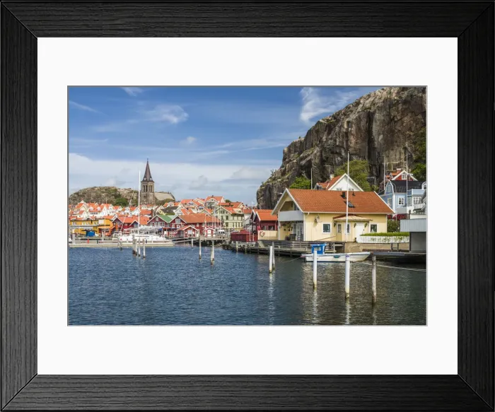 Framed Print : Sweden, Bohuslan, Fjallbacka, town church and port
