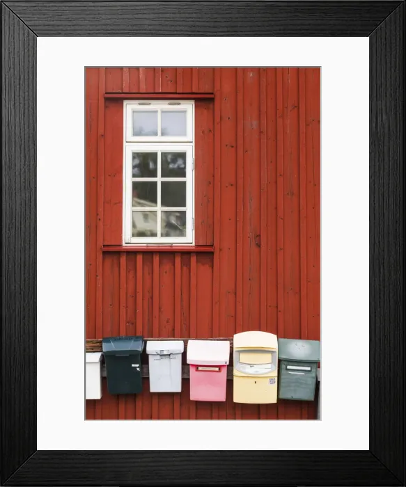 Framed Print : Sweden, Bohuslan, Tjarno Island, Tjarno, fishing shack and mailboxes Framed Print : Sweden, Bohuslan, Tjarno Island, Tjarno, fishing shack and mailboxes