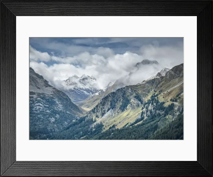 Framed Print : Switzerland, Swiss Alps, Graubuenden, Val Bregaglia seen from Maloja pass Framed Print : Switzerland, Swiss Alps, Graubuenden, Val Bregaglia seen from Maloja pass