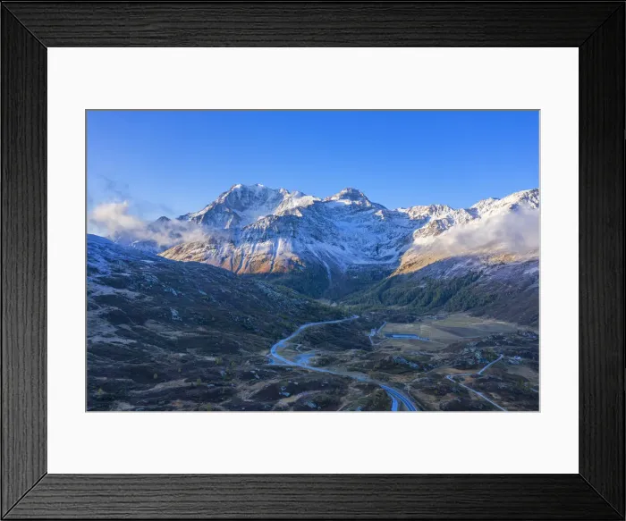 Framed Print : Early morning aerial view on Simplon pass and Fletschhorn, Valais, Switzerland Framed Print : Early morning aerial view on Simplon pass and Fletschhorn, Valais, Switzerland
