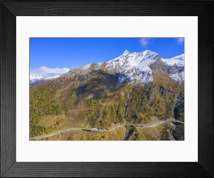 Framed Print : Aerial view on Simplon pass road with Wasenhorn, Valais, Switzerland Framed Print : Aerial view on Simplon pass road with Wasenhorn, Valais, Switzerland