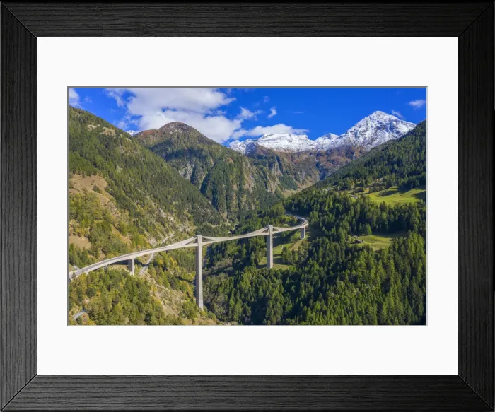 Framed Print : Aerial view on Ganter bridge of Simplon pass road, Valais, Switzerland Framed Print : Aerial view on Ganter bridge of Simplon pass road, Valais, Switzerland