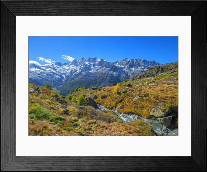 Framed Print : View from Kreuzboden on Ss-Fee and the Mischabel mountain range, Valais, Switzerland Framed Print : View from Kreuzboden on Ss-Fee and the Mischabel mountain range, Valais, Switzerland